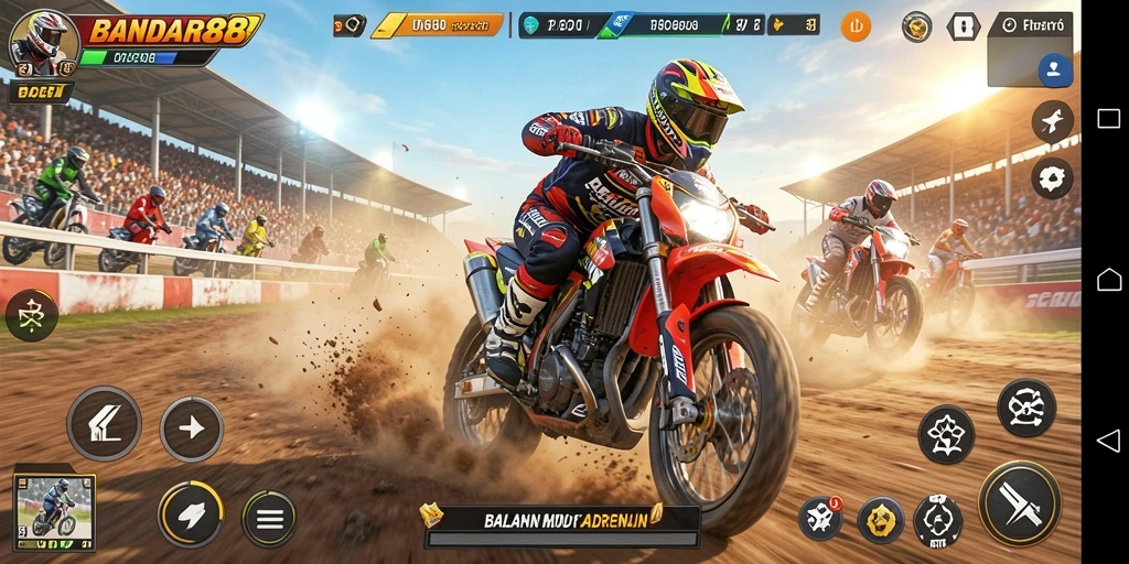 Tangkapan layar utama BANDAR88 menampilkan aksi balap motor yang mendebarkan.
