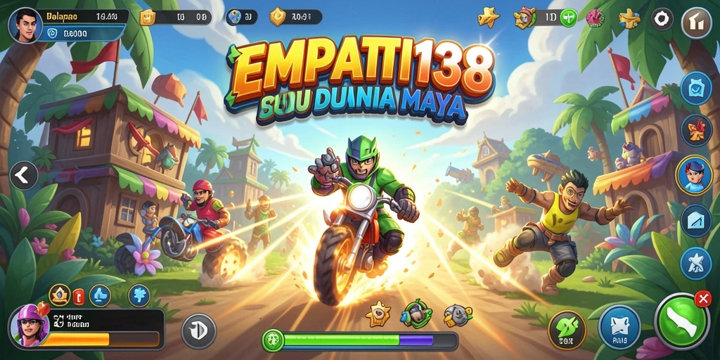 Screenshot menunjukkan aksi balapan seru di EMPATI138 dengan mobil yang melaju cepat.