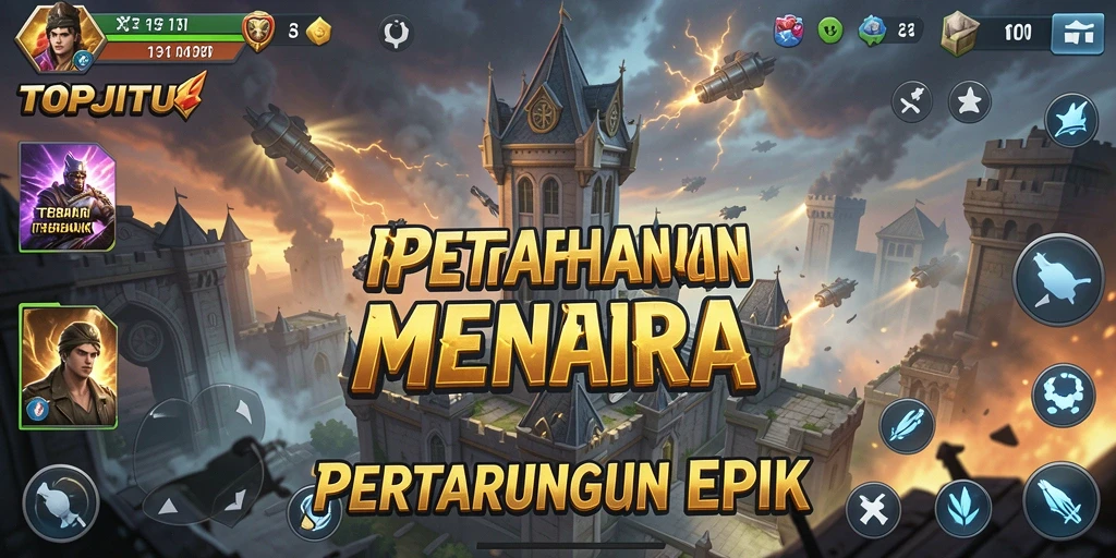 Menggambarkan gameplay menara pertahanan yang seru dan strategis.